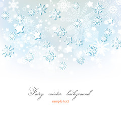 Fairy winter background, gray blue snowflakes pattern