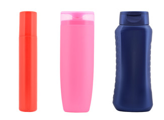 Three colorful plastic bottles