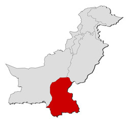 Map of Pakistan, Sindh highlighted
