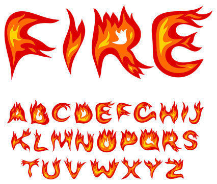 Vector red flame alphabet on a white background