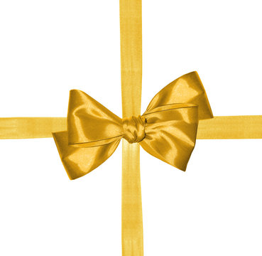 golden ribbon and bow isolated on white background