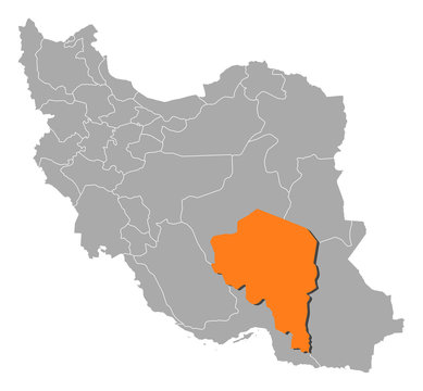 Map of Iran, Kerman highlighted