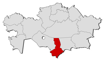 Obraz premium Map of Kazakhstan, South Kazakhstan highlighted