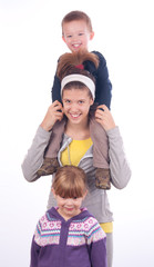 Happy young family isolated on white background