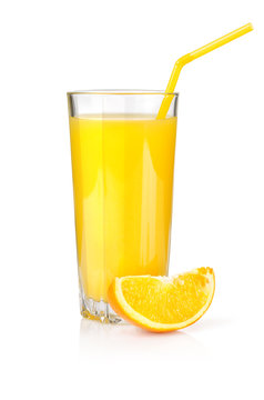 Orange juice in a glass isolated on a white