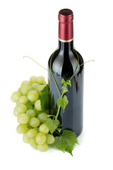 Red wine bottle and grapes