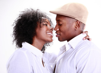 Expressions of an African American couple in love