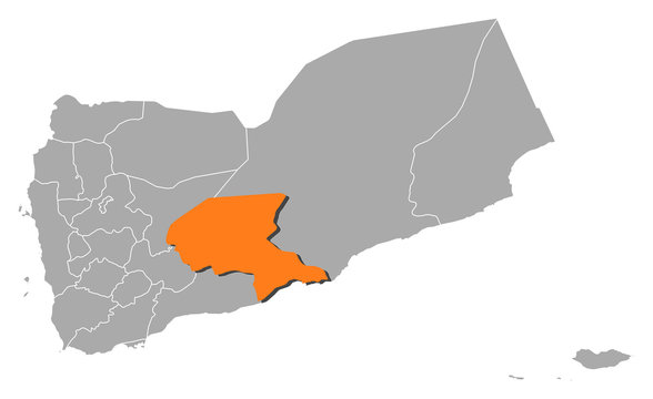 Map of Yemen, Shabwah highlighted