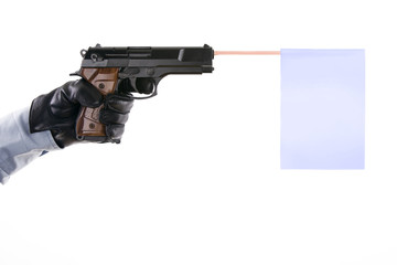 pistol with white flag