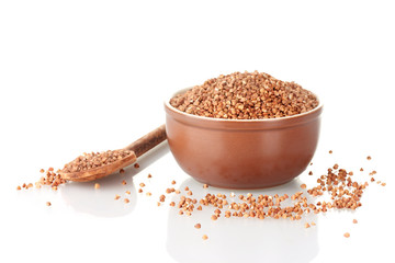 Raw buckwheat isolated on white