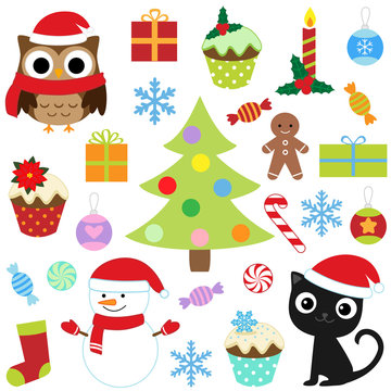 Christmas vector cute elements set