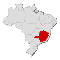 Map of Brazil, Minas Gerais highlighted