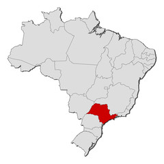 Map of Brazil, S&atilde;o Paulo highlighted
