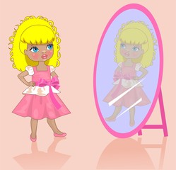 Девочка стоит возле зеркала