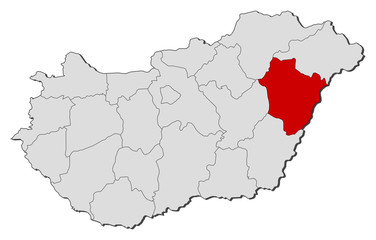 Map of Hungary, Hajdú-Bihar highlighted