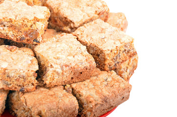 Homemade candied roasted nuts cookie on white