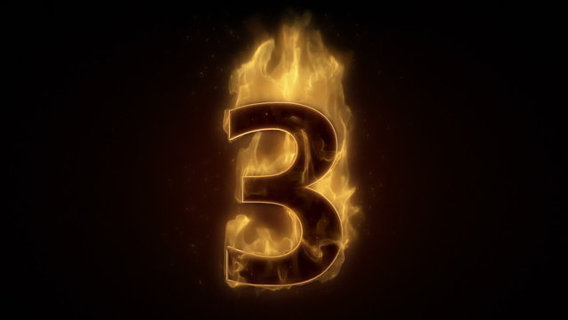 Fiery number three burning in loop with particles