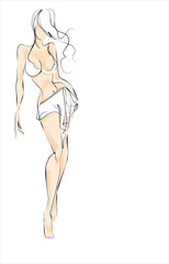 VECTOR Background with the beautiful young   woman in bikini