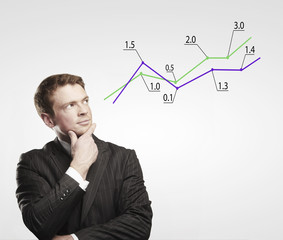 Young business man look at a graph