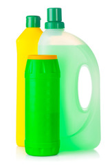 House cleaning supplies. Plastic bottles with detergent