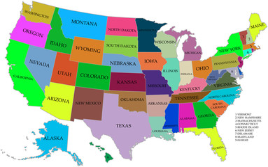 Map of USA with states - obrazy, fototapety, plakaty
