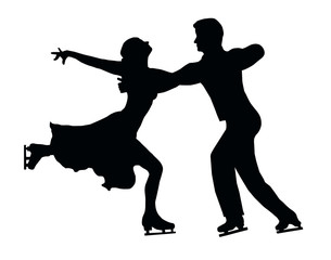 Silhouette Ice Skater Couple Embrace Back Kick
