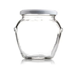 empty glass jar isolated on white background
