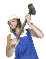 cute girl while hammering