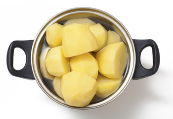 pot with peeled potatoes