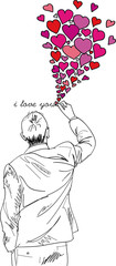 male writing i love you. vector illustration