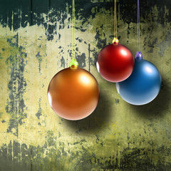 Christmas evening balls on grunge background