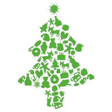 recommend clip art: Christmas tree made by items silhouettes