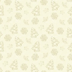 Seamless Christmas grunge pattern with tree and snowflake