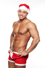 Sexy male posing in xmas costume