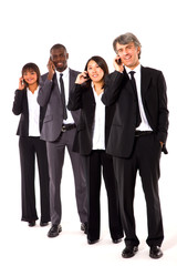 multi-ethnic team with mobile