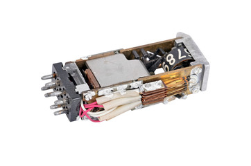 Relay of vintage phone station, isolated on white background