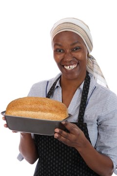 Smiling African Lady with Bread