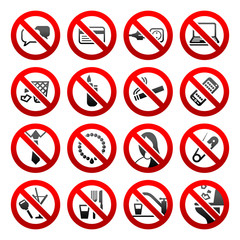 Set icons Prohibited symbols Office black signs