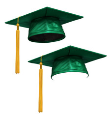 3D render of green graduation cap - obrazy, fototapety, plakaty