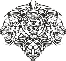 Vector illustration head tiger with patterns