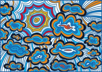 sketch of sun and clouds. Vector illustration