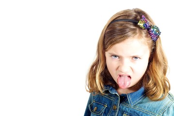 Grumpy girl on white background