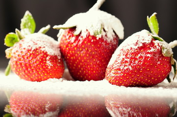 strawberry covered with powder sugar