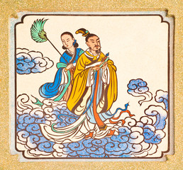 Fototapeta premium Art Chinese style painting on the wall in temple,Thailand.Genera