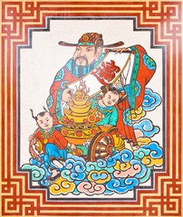 Art Chinese style painting on the wall in temple,Thailand.Genera