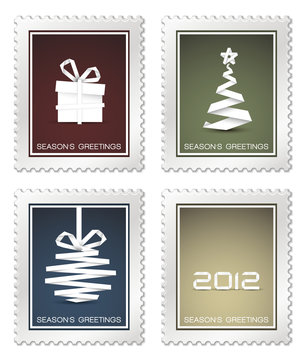 Collection of old vector christmas postage stamps
