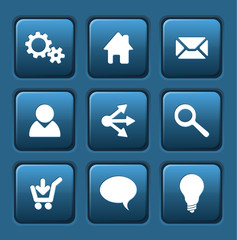 Set of blue vector web square buttons