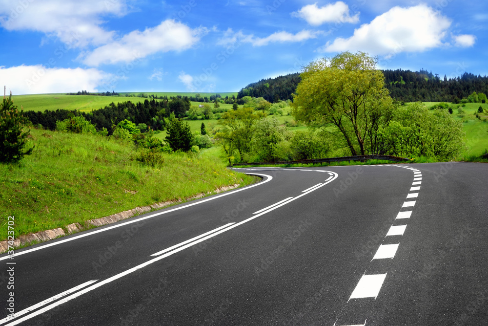 Wall mural road and cloudy sky