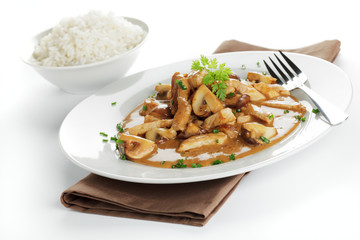 Schweinegeschnetzeltes mit Champignons und Reis