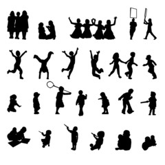 Vector set of children playing silhouettes